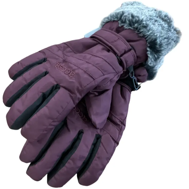 Glove Ladies' Faux Fur Cuff Burgundy.webp