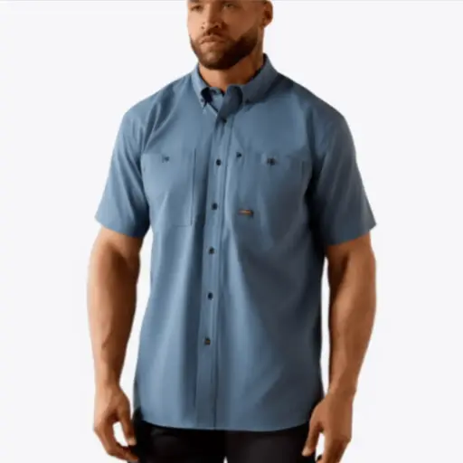 Ariat MNS Rebar Made Tough 360 Airflow Work Shirt BALEEN BLUE 10071440 Discontinued