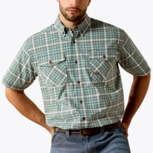 Ariat MNS Rebar Made Tough DuraStretch Work Shirt TEAL 10071410 Discontinued
